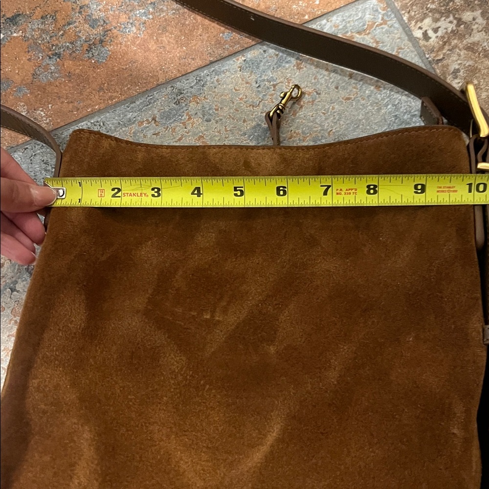 Quince Suede Crossbody Bag in Brown with Tan Strap - Picture 8 of 10